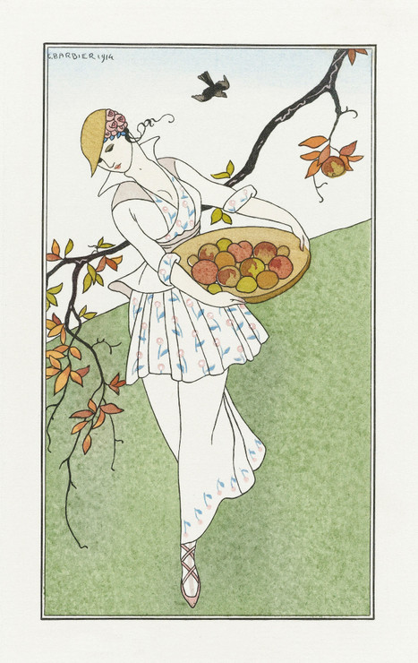 Costumes Parisiens, No179- Toilette De Taffetas From Journal Des Dames Et Des Modes (1914) By George Barbier (PRT_6234) - Canvas Art Print - 16in X 26in
