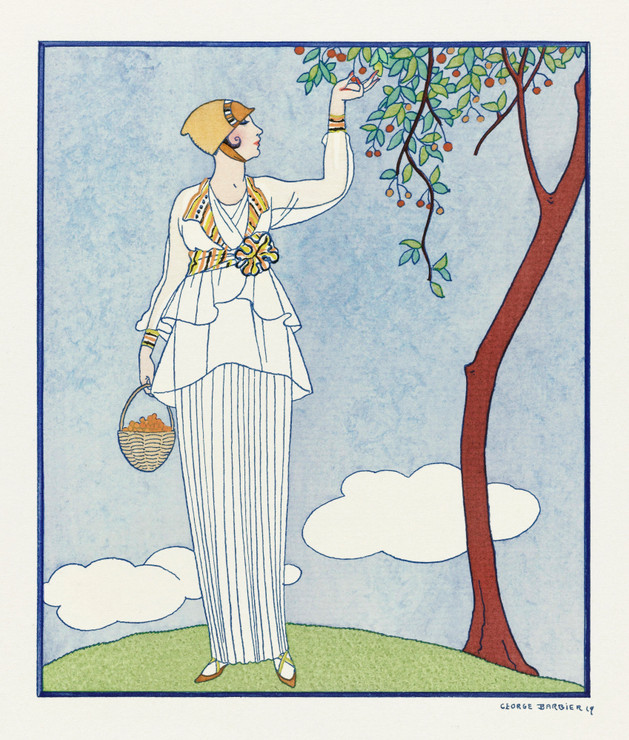 La Saison Des Prunes Mirabelles- Robe D'apr√®s-midi De Redfern (1914) By George Barbier (PRT_6256) - Canvas Art Print - 20in X 24in