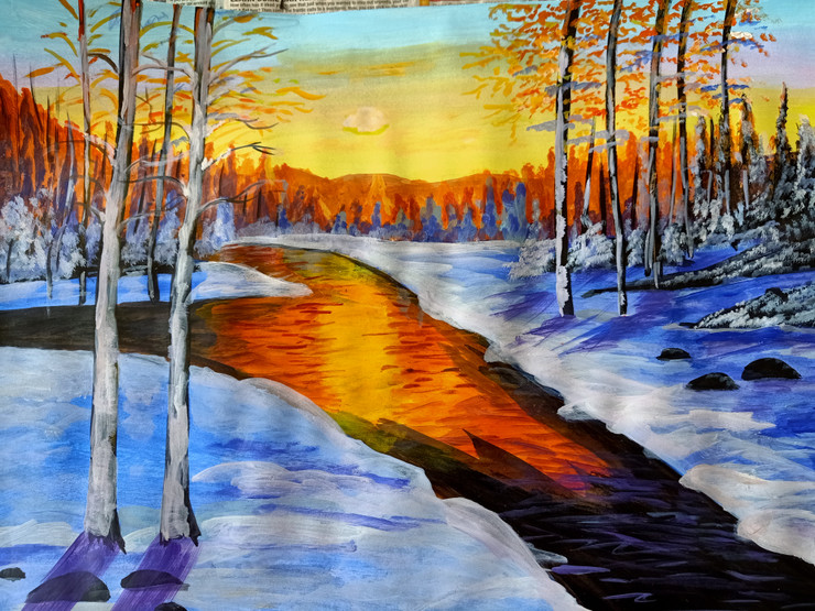 The warmth of winters (ART_7768_54193) - Handpainted Art Painting - 22in X 15in