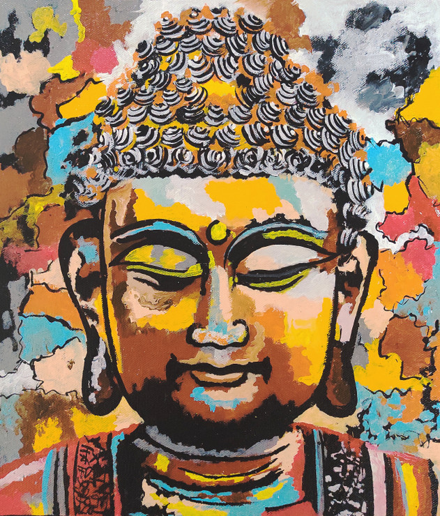 Buddha - Multicolored abstract Painting (ART_5557_54168) - Handpainted Art Painting - 36in X 42in