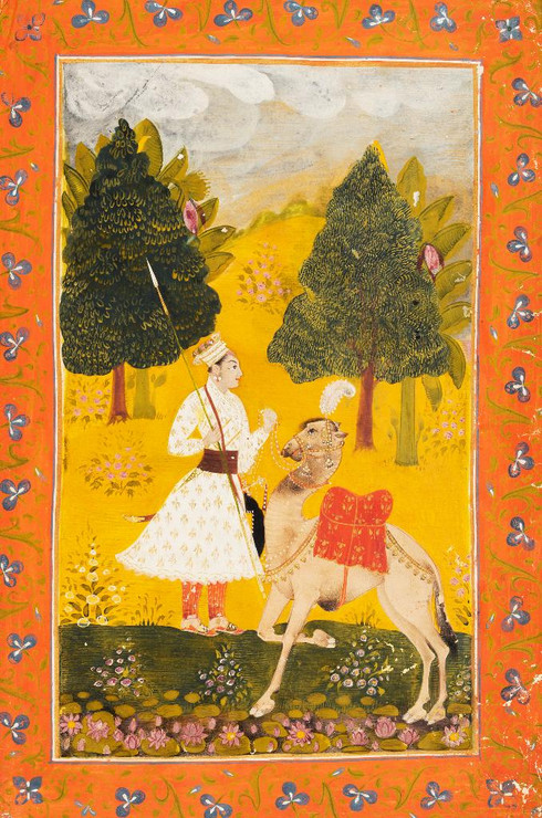 A Rajput Warrior With Camel, Possibly Maru Ragini From A Ragamala (PRT_6364) - Canvas Art Print - 25in X 38in