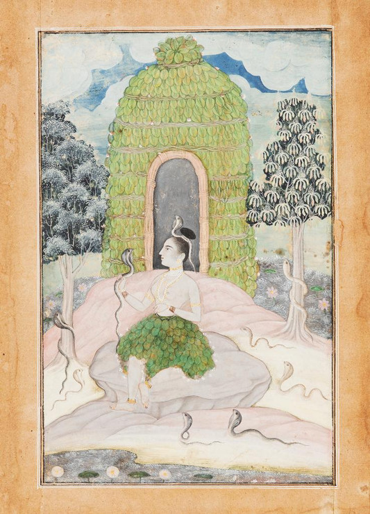 Ascetic Princess With Snakes In A Wilderness- Asavari Ragini, From A Ragamala (PRT_6370) - Canvas Art Print - 27in X 37in