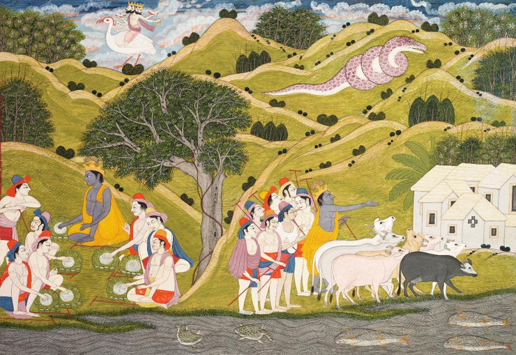 Krishna Returns With The Cowherds To Braj, From A Bhagavata Purana (PRT_6407) - Canvas Art Print - 35in X 24in