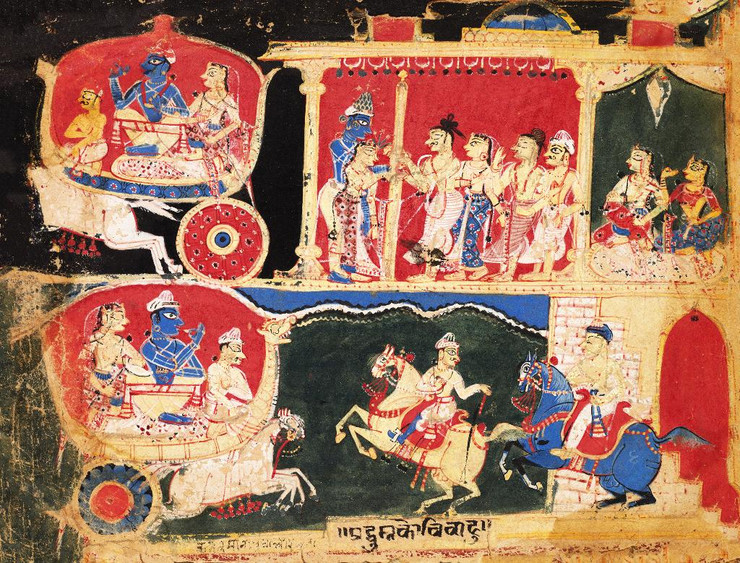 The Marriage Of Pradyumna And Rukmavati, Page From A Bhagavata Purana (PRT_6453) - Canvas Art Print - 37in X 28in