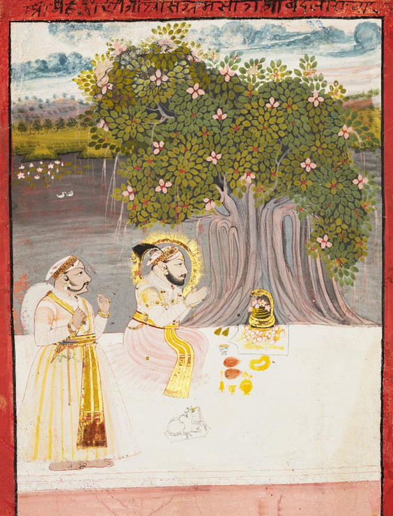 Maharana Sangram Singh II (1710‚Äì34) Worshipping A Linga Under A Banyan Tree (PRT_6479) - Canvas Art Print - 28in X 37in
