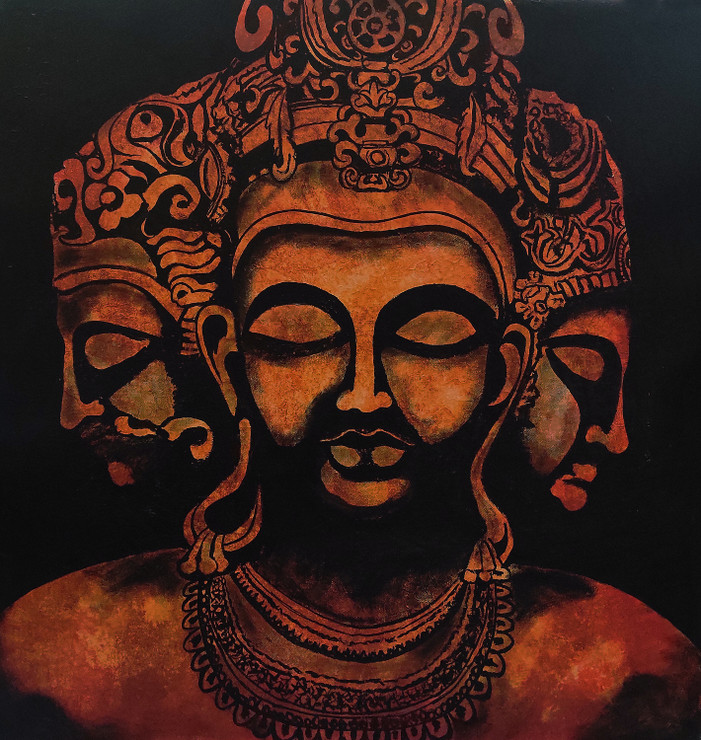 Trimurti Sadashiva - Ancient Indian Art (ART_5557_54380) - Handpainted Art Painting - 24in X 26in