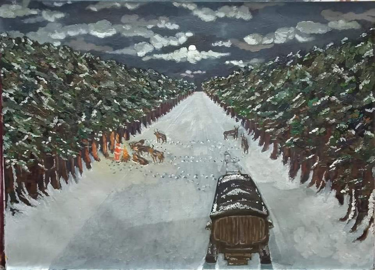 Santa's Return-Another eleven months again. (ART_7254_54356) - Handpainted Art Painting - 29in X 21in