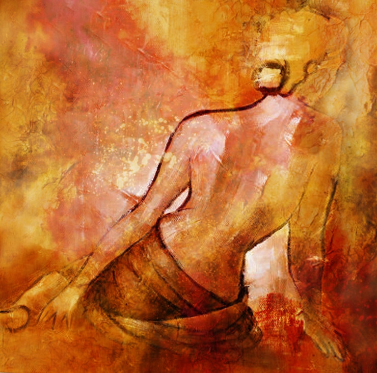 Women with red,orange background shades,Back Beauty,Nude Art