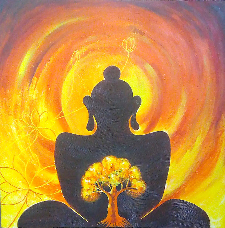 Buddha With Kalpataru (ART_1038_54541) - Handpainted Art Painting - 24in X 24in