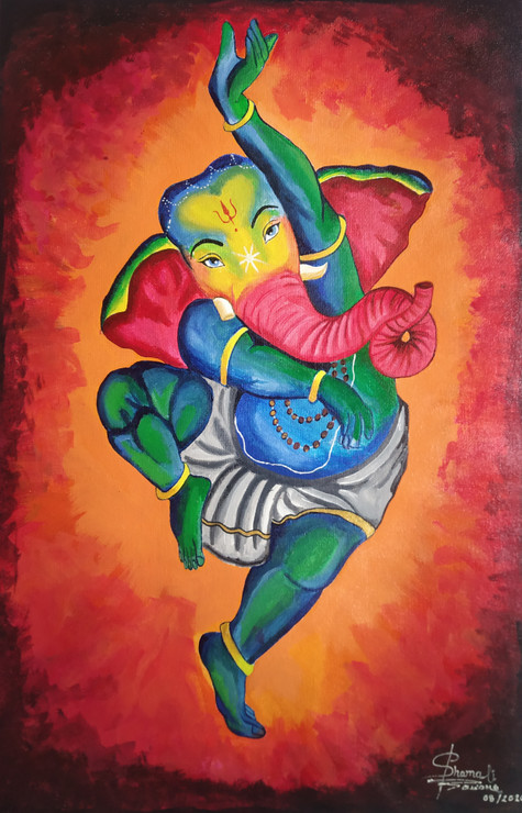 Fluorescent Ganesha (ART_7664_50685) - Handpainted Art Painting - 16in X 25in