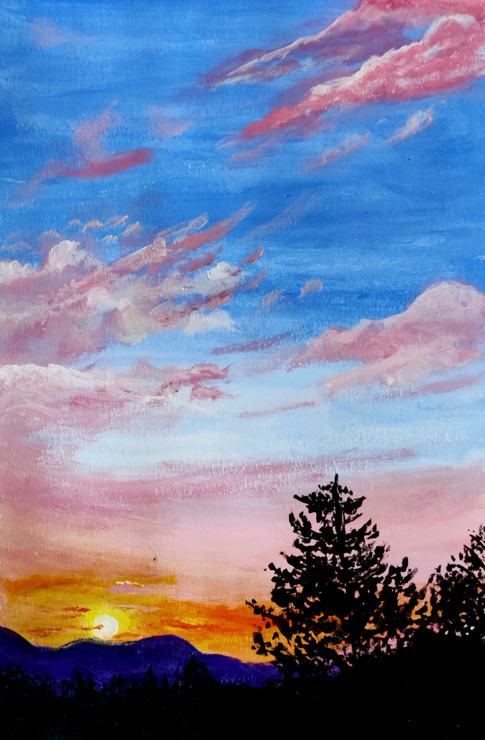 Sunset (ART_7285_54677) - Handpainted Art Painting - 5in X 7in