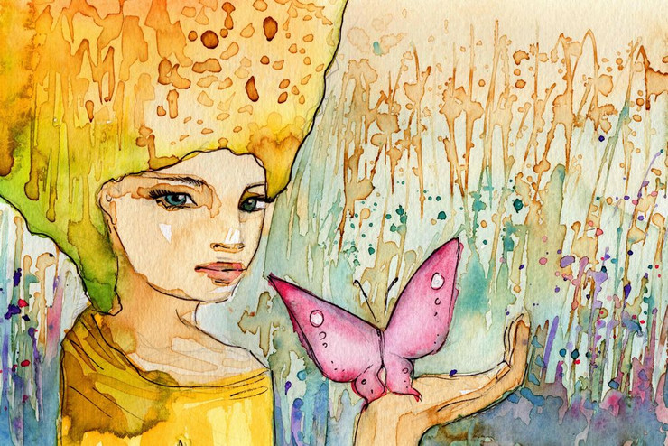 girl, lady, woman, girl with flower, blossom, girl with blossom, flower, blossom, dreaming girl, thinking girl, butterfly , gilr with butterfly