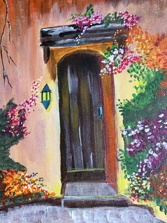 Spanish doorway (ART_7906_54648) - Handpainted Art Painting - 10in X 12in
