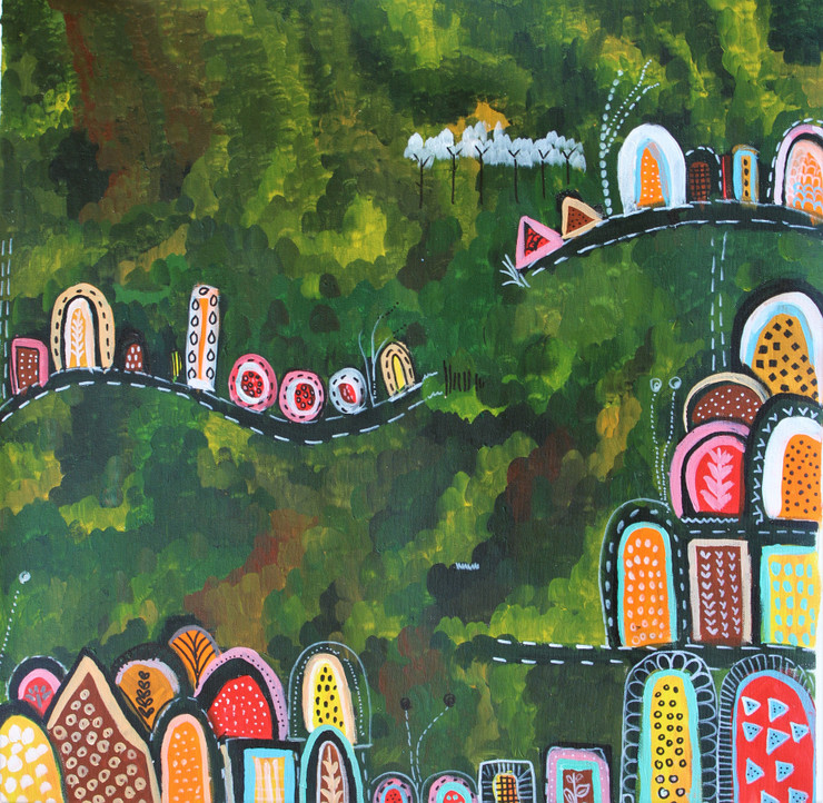 Beautiful green valley in pop art Abstract style (ART_7915_54720) - Handpainted Art Painting - 30in X 30in