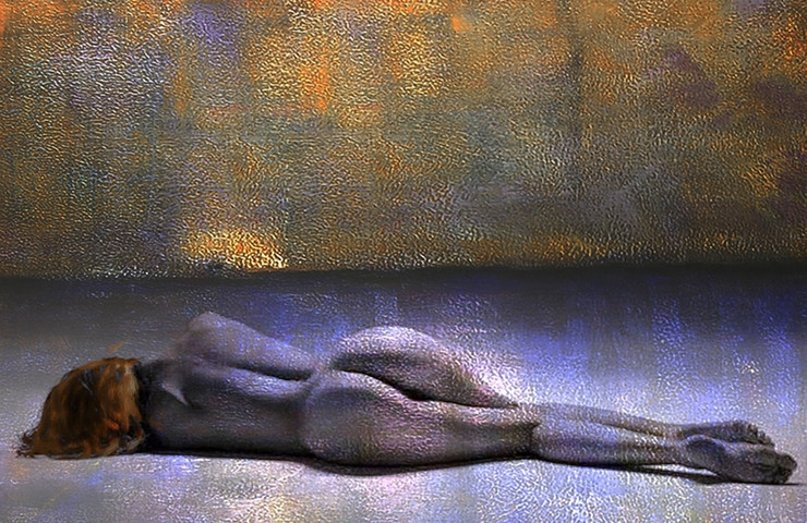 Nude Painting,Nude Lady,Women,Model,Pose,Bare Body,Blue ,Violet Shades
