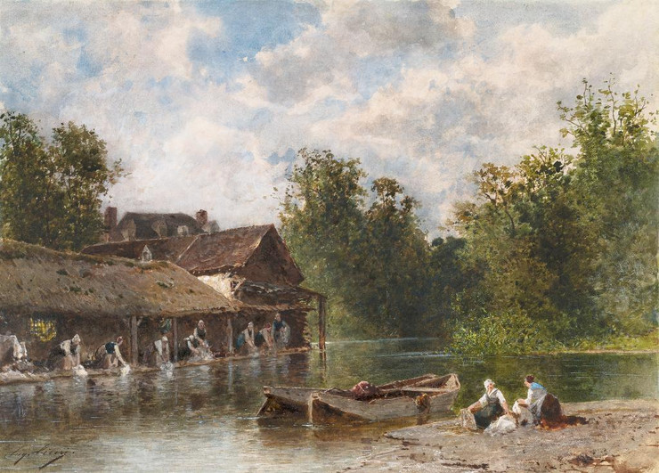 Les Lavandi√®res (Washerwomen) By Eug√®ne Cic√©ri (PRT_6735) - Canvas Art Print - 35in X 25in