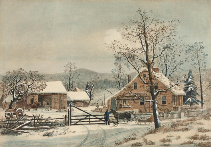 New England Winter Scene By Nathaniel Currier (PRT_6745) - Canvas Art Print - 28in X 20in