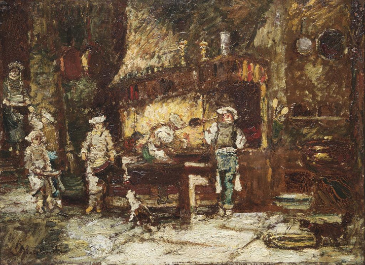 The Kitchen Of The R√¥tisserie Des Deux Paons By Adolphe Monticelli (PRT_6766) - Canvas Art Print - 28in X 21in