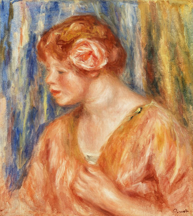 Young Woman With Rose (Jeune Fille √É La Rose) (1917) By Pierre Auguste Renoir. (PRT_6790) - Canvas Art Print - 28in X 32in