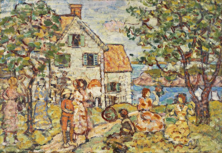 Beach And Two Houses By Maurice Brazil Prendergast (PRT_6841) - Canvas Art Print - 41in X 28in