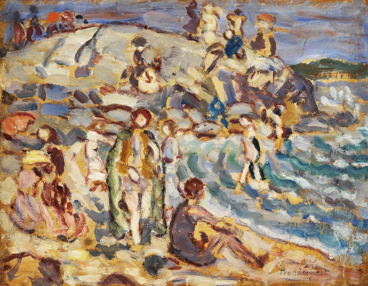 Beach Scene And Hill By Maurice Brazil Prendergast (PRT_6843) - Canvas Art Print - 36in X 28in