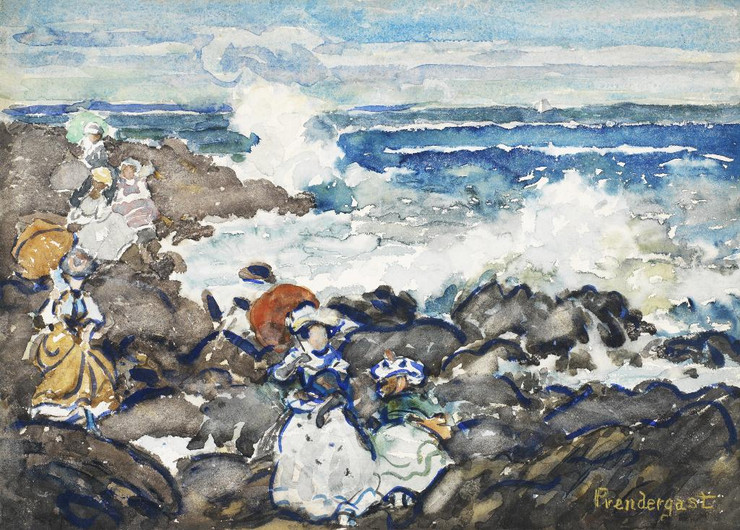 Rocks Waves And Figures By Maurice Brazil Prendergast (PRT_6849) - Canvas Art Print - 39in X 28in