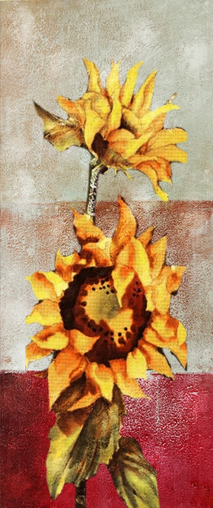 Yellow Flowers,Sunflower,Two Sunflowers,Red Background Yellow flowers