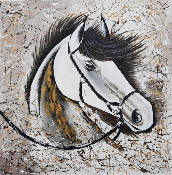 The Horse - A Spirit of Victory (ART_7876_54885) - Handpainted Art Painting - 28in X 28in