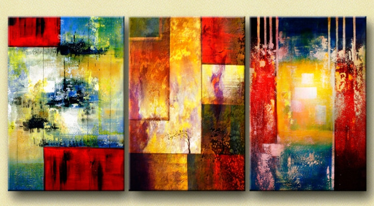 Hues of Strength - 72in X 32in (24in x 32in each x 3pcs),31GRP120_7232,Community Artists Group,Beautiful Canvas,Oil Colors,Abstract,Color shades,shades,Multipiece,Museum Quality - 100% Handpainted