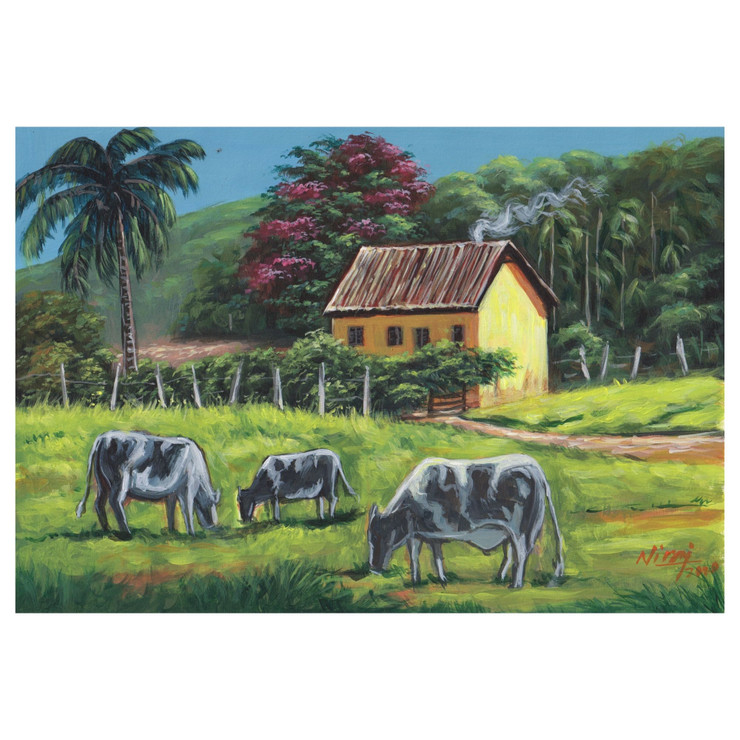 The Morning Graze (ART_4815_54862) - Handpainted Art Painting - 16in X 12in