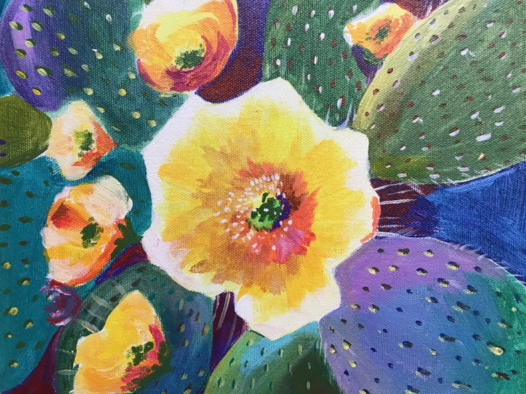 Cactus flowers (ART_7906_54610) - Handpainted Art Painting - 10in X 12in