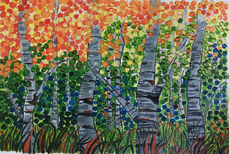 The color of forestmagic of trees (ART_2419_54357) - Handpainted Art Painting - 15in X 10in