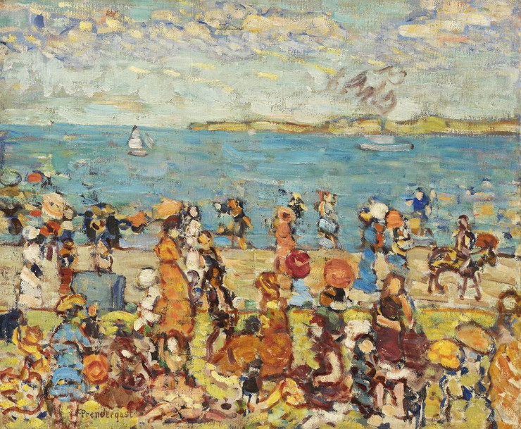 Beach Scene By Maurice Brazil Prendergast (PRT_7007) - Canvas Art Print - 34in X 28in