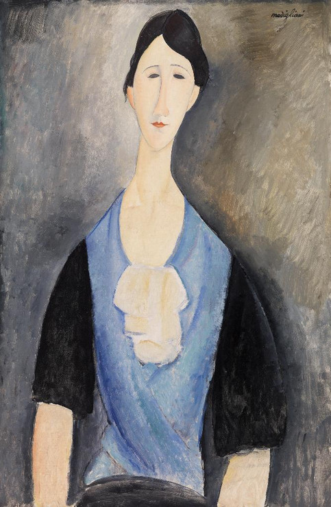 Young Woman In Blue By Amedeo Modigliani (PRT_6993) - Canvas Art Print - 26in X 39in