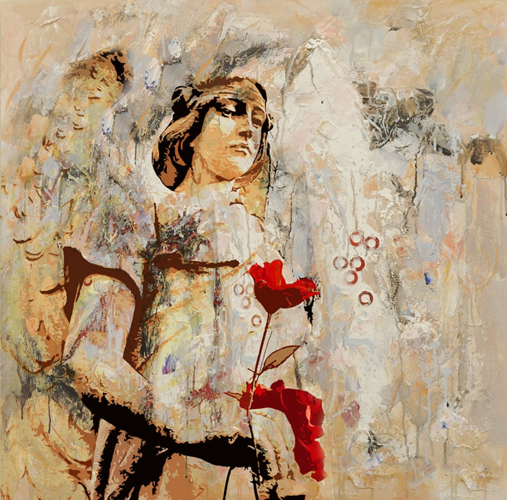 Christ,Brown,Gold Shades of background colors,Immaculate Heart,Women with Peace