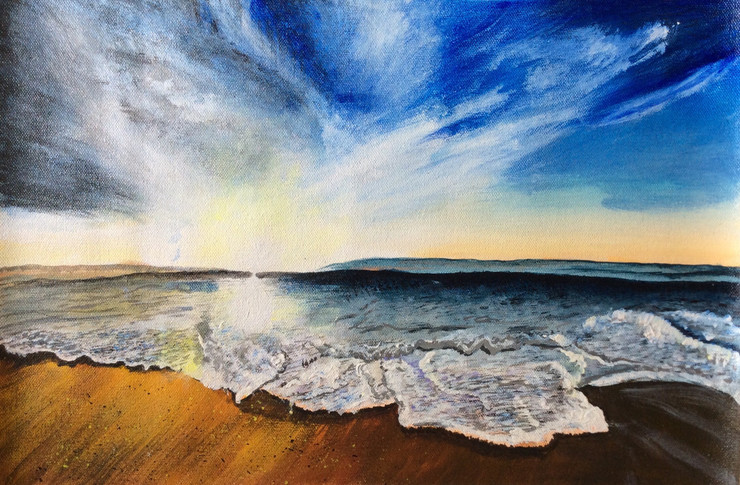 Beach painting  (ART_6189_55033) - Handpainted Art Painting - 18in X 13in