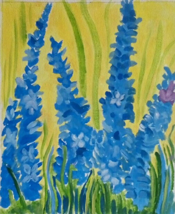 The Blue Flowers (ART_2419_20906) - Handpainted Art Painting - 9in X 10in