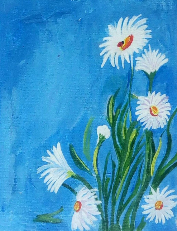 The white flowers (ART_2419_20722) - Handpainted Art Painting - 10in X 12in