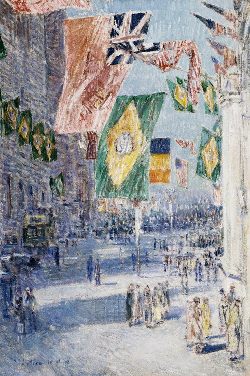 Avenue Of The Allies- Brazil, Belgium (1918) By Frederick Childe Hassam (PRT_7190) - Canvas Art Print - 15in X 22in