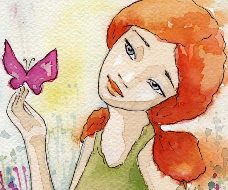 girl, lady, woman, girl with butterfly, lady with butterfly, pink butterfly, girl with butterfly on hand