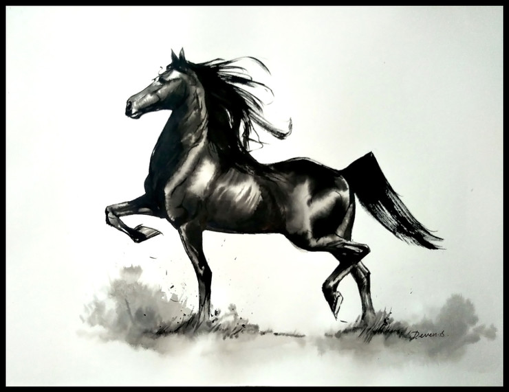 Hey Horses-Power (ART_7946_55079) - Handpainted Art Painting - 15in X 11in
