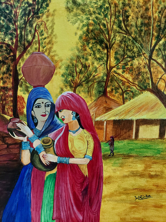 The Indian beauty (ART_7814_54464) - Handpainted Art Painting - 14in X 18in