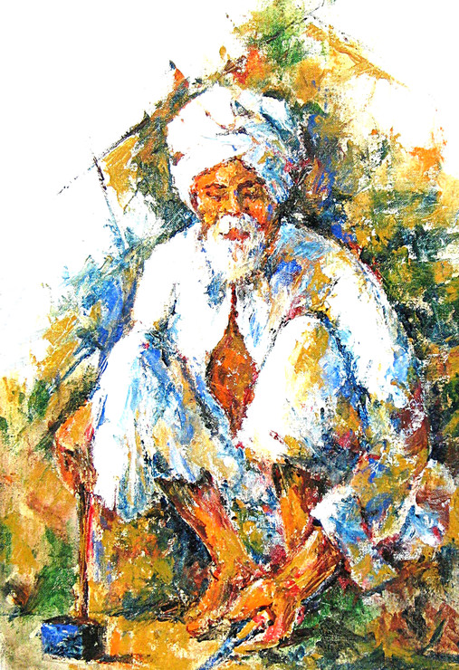 Old man (ART_1038_55375) - Handpainted Art Painting - 20in X 32in