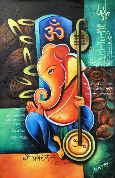 Lord Ganesha painting  (ART_6706_55571) - Handpainted Art Painting - 24in X 36in