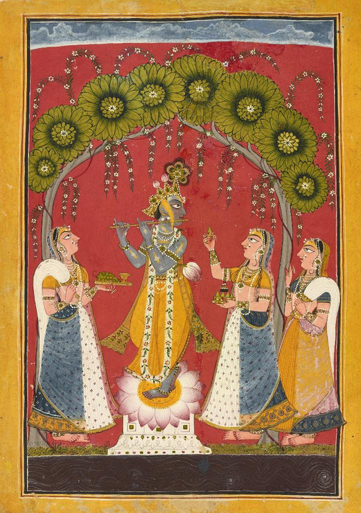 Krishna Fluting, Folio From A Dasavatar Series (PRT_7423) - Canvas Art Print - 28in X 40in