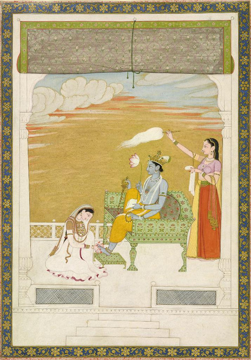 Lakshmi Massaging The Foot Of Vishnu (PRT_7428) - Canvas Art Print - 28in X 40in