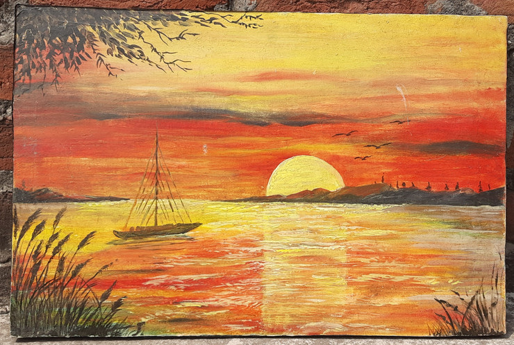 Sunset (ART_7995_55875) - Handpainted Art Painting - 18in X 12in