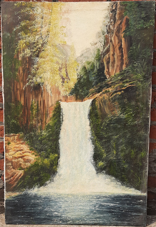 The Waterfall (ART_7995_55863) - Handpainted Art Painting - 36in X 24in