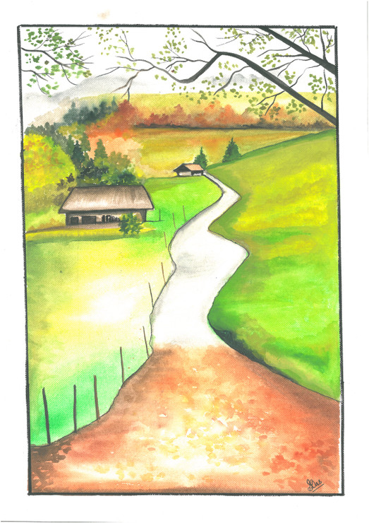 Country Road (ART_7952_55846) - Handpainted Art Painting - 12in X 16in