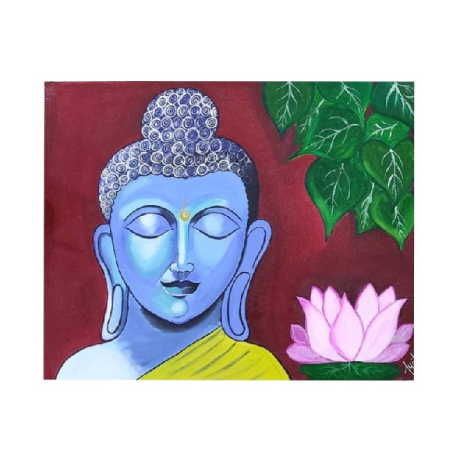 Buddha art (ART_7978_55785) - Handpainted Art Painting - 15in X 12in
